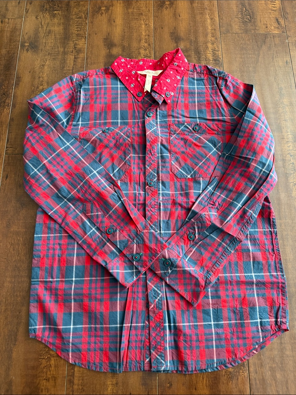Matilda Jane Red & Blue Plaid Holiday Casual Button-Down Shirt
